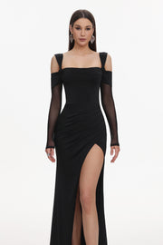 Lorin Elegant Contour Off Shoulder Long Sleeve High Slit Maxi Dress
